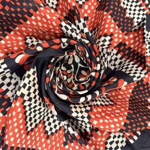Vintage Claude Dincy Paris Floral Geometric Scarf Black Red 34x34
